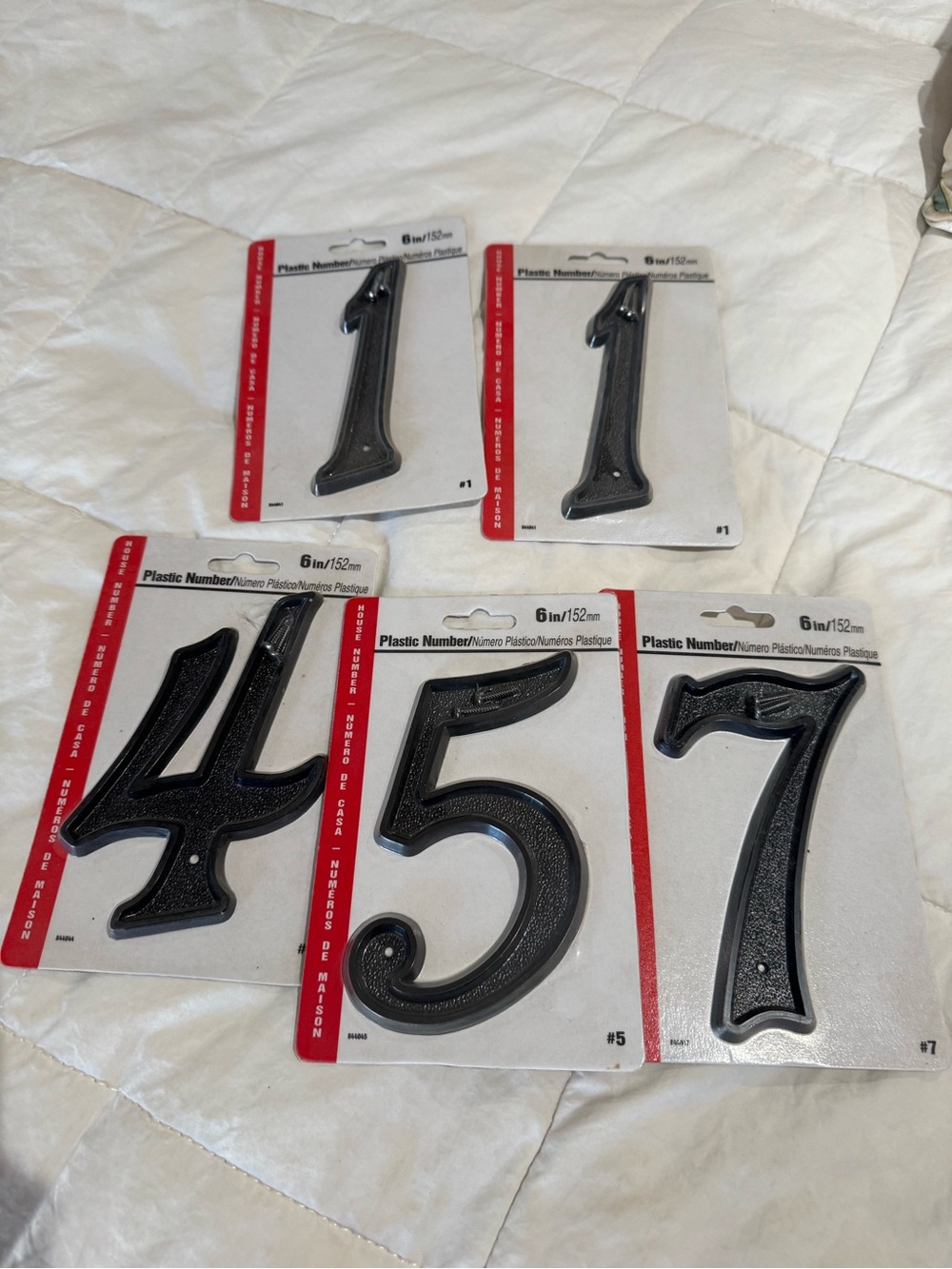 Black Plastic House Numbers Set - 1, 1, 4, 5, 7
